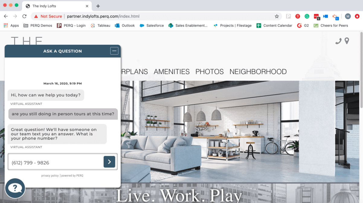 screen shot of perq website