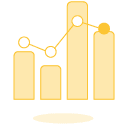 Yellow bar graph icon with a line graph on top tracking AI Leasing Software