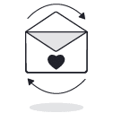 Envelope opening with heart on it with arrows around it to show a cycle.