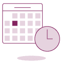 Purple icon of calendar with clock at the bottom right hand corner | AI Leasing Assistant