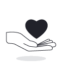 PERQ icon of open hand with heart over it