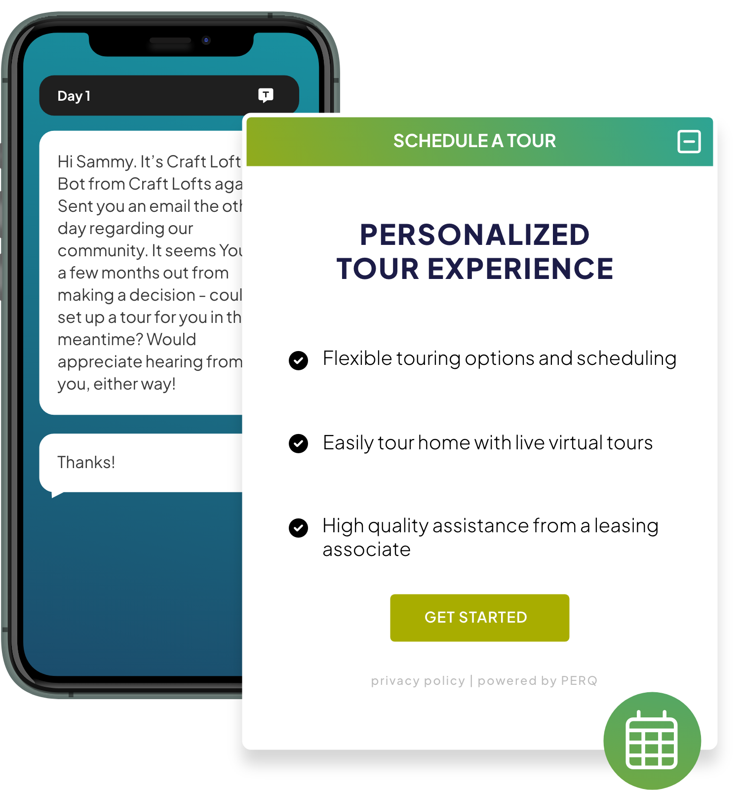 PERQ Personalized Tour Mockup | PERQ AI Leasing Assistant